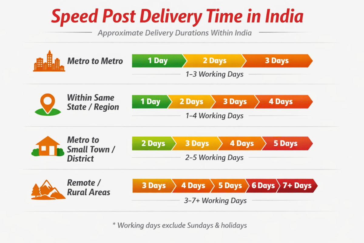 Speed Post delivery time chart in India