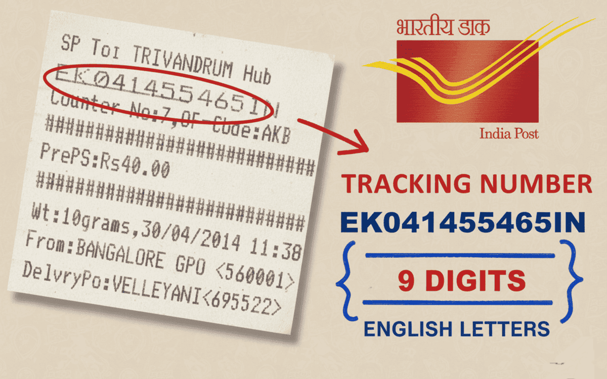 Example of Speed Post consignment number on parcel receipt